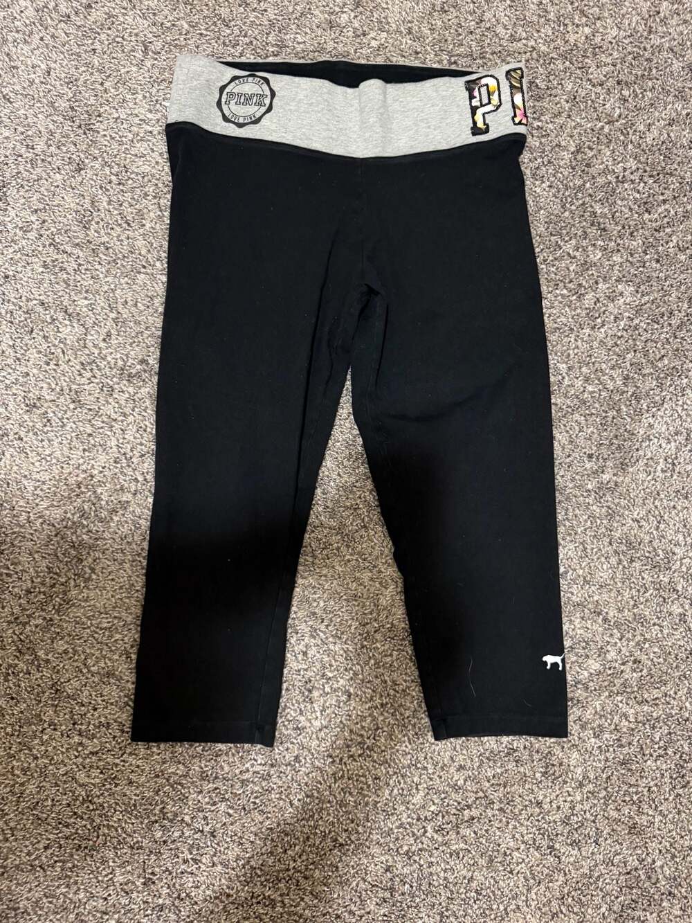 Victoria's Secret PINK Foldover Yoga Crop Leggings with Gray Waistband
